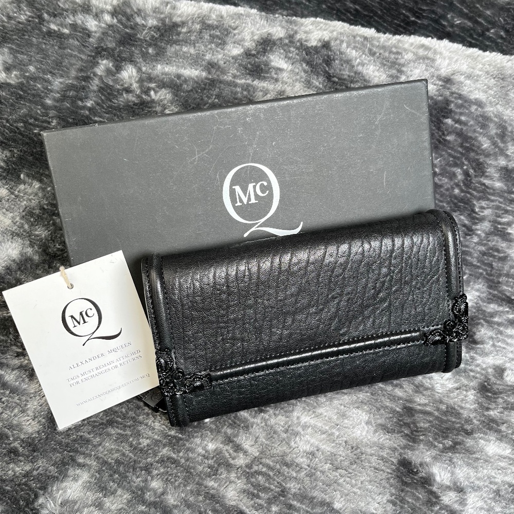 McQueen black leather zip wallet